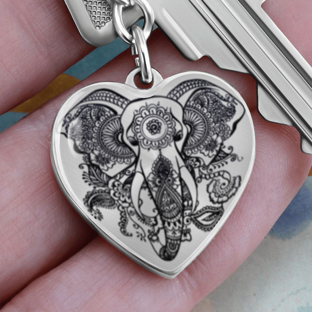 Elephant Graphic Heart Keychain - Gift For Daughter